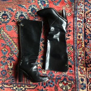 Zip up black leather Michael Kors boots with heel